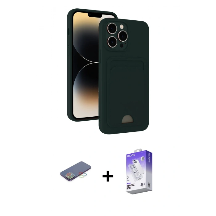 MARSİLYAN™- iPhone 13 Pro Max Kılıf Vadi Çizgi Prime - Siyah Bilvis 5in1 3D Magic Cam Ekran Koruyucu + Renkli Kamera Lens Koruma Cam - MI