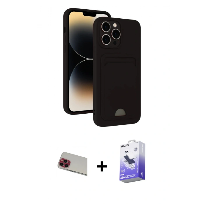 MARSİLYAN™- iPhone 13 Pro Max Kılıf Vadi Çizgi Prime - Siyah Bilvis 5in1 5D Magic Hayalet Cam Ekran Koruyucu + Rainbow Kamera Lens Koruma Cam - KI