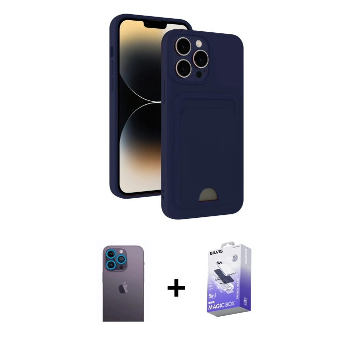 MARSİLYAN™- iPhone 13 Pro Max Kılıf Vadi Çizgi Prime - Siyah Bilvis 5in1 5D Magic Hayalet Cam Ekran Koruyucu + Neon Fosforlu Kamera Lens - MI