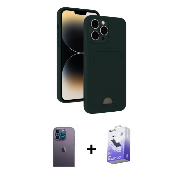 MARSİLYAN™- iPhone 13 Pro Max Kılıf Vadi Çizgi Prime - Siyah Bilvis 5in1 5D Magic Hayalet Cam Ekran Koruyucu + Neon Fosforlu Kamera Lens - MI