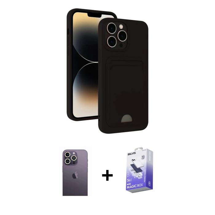 MARSİLYAN™- iPhone 13 Pro Max Kılıf Vadi Çizgi Prime - Siyah Bilvis 5in1 5D Magic Hayalet Cam Ekran Koruyucu + Neon Fosforlu Kamera Lens - BZ
