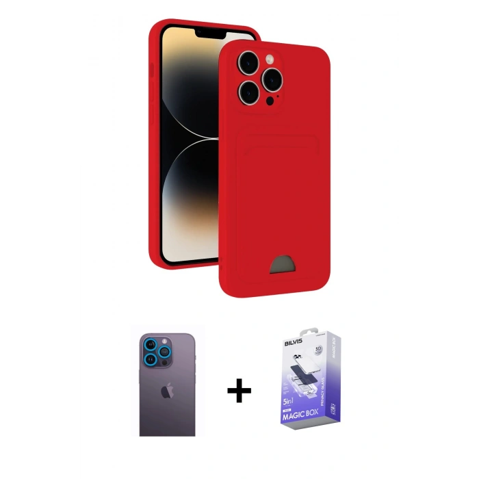 MARSİLYAN™- iPhone 13 Pro Max Kılıf Vadi Çizgi Prime - Siyah Bilvis 5in1 5D Magic Hayalet Cam Ekran Koruyucu + Neon Fosforlu Kamera Lens - MI