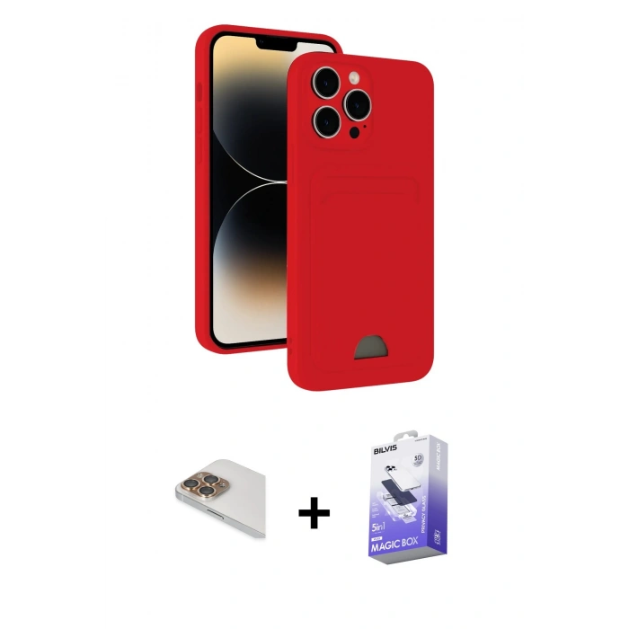 MARSİLYAN™- iPhone 13 Pro Max Kılıf Vadi Çizgi Prime - Siyah Bilvis 5in1 5D Magic Hayalet Cam Ekran Koruyucu + Pers Alüminyum Kamera Lens - GD