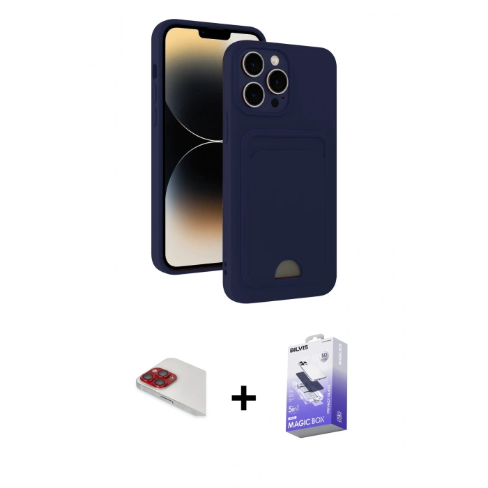 MARSİLYAN™- iPhone 13 Pro Max Kılıf Vadi Çizgi Prime - Siyah Bilvis 5in1 5D Magic Hayalet Cam Ekran Koruyucu + Pers Alüminyum Kamera Lens - KI