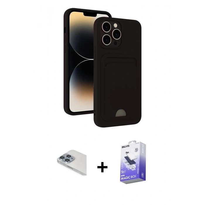 MARSİLYAN™- iPhone 13 Pro Max Kılıf Vadi Çizgi Prime - Siyah Bilvis 5in1 5D Magic Hayalet Cam Ekran Koruyucu + Pers Alüminyum Kamera Lens - SABE
