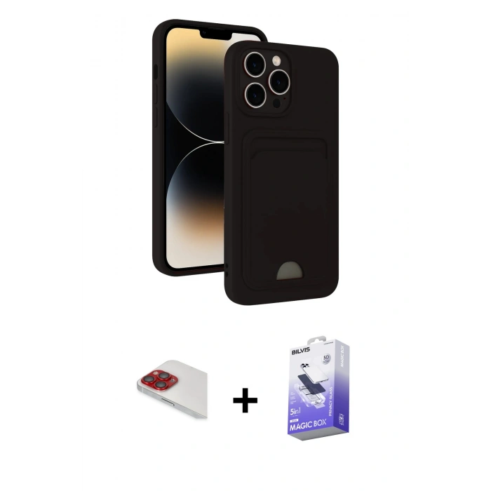 MARSİLYAN™- iPhone 13 Pro Max Kılıf Vadi Çizgi Prime - Siyah Bilvis 5in1 5D Magic Hayalet Cam Ekran Koruyucu + Pers Alüminyum Kamera Lens - KI