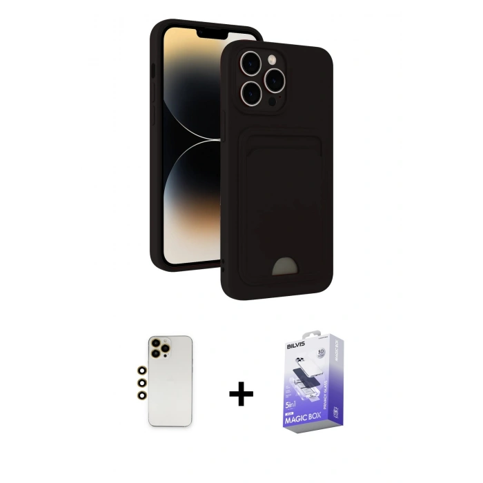 MARSİLYAN™- iPhone 13 Pro Max Kılıf Vadi Çizgi Prime - Siyah Bilvis 5in1 5D Magic Hayalet Cam Ekran Koruyucu + Shine Kamera Lens - GD