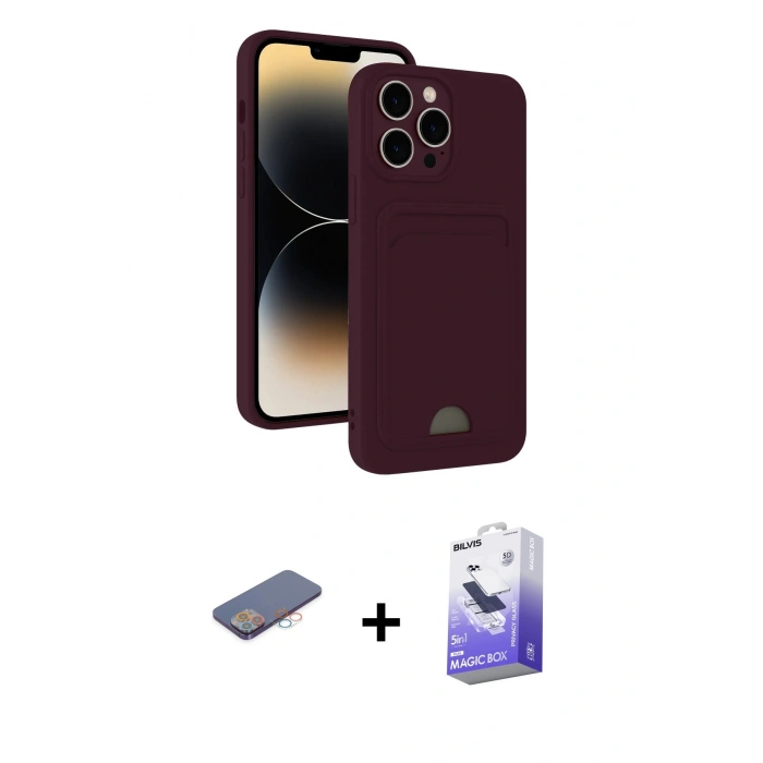 MARSİLYAN™- iPhone 13 Pro Max Kılıf Vadi Çizgi Prime - Siyah Bilvis 5in1 5D Magic Hayalet Cam Ekran Koruyucu + Renkli Kamera Lens Koruma Cam - PE