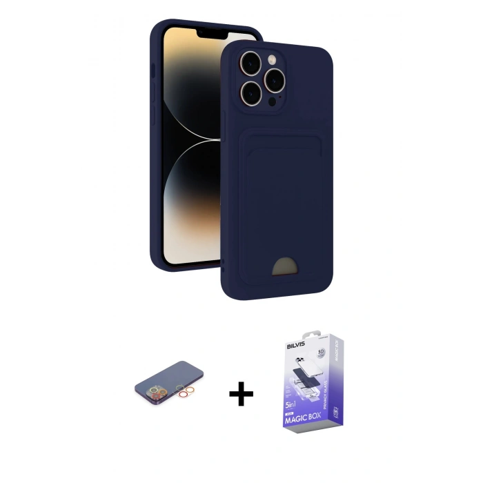 MARSİLYAN™- iPhone 13 Pro Max Kılıf Vadi Çizgi Prime - Siyah Bilvis 5in1 5D Magic Hayalet Cam Ekran Koruyucu + Turuncu Renkli Kamera Lens Koruma Cam