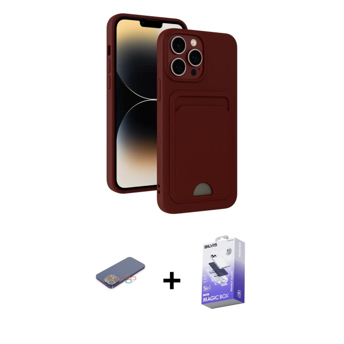 MARSİLYAN™- iPhone 13 Pro Max Kılıf Vadi Çizgi Prime - Siyah Bilvis 5in1 5D Magic Hayalet Cam Ekran Koruyucu + Renkli Kamera Lens Koruma Cam - PE