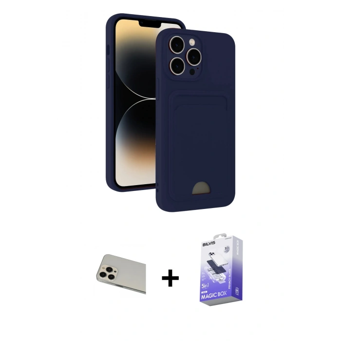 MARSİLYAN™- iPhone 13 Pro Max Kılıf Vadi Çizgi Prime - Siyah Bilvis 5in1 5D Magic Hayalet Cam Ekran Koruyucu + Rose Gold Rainbow Kamera Lens Koruma Cam