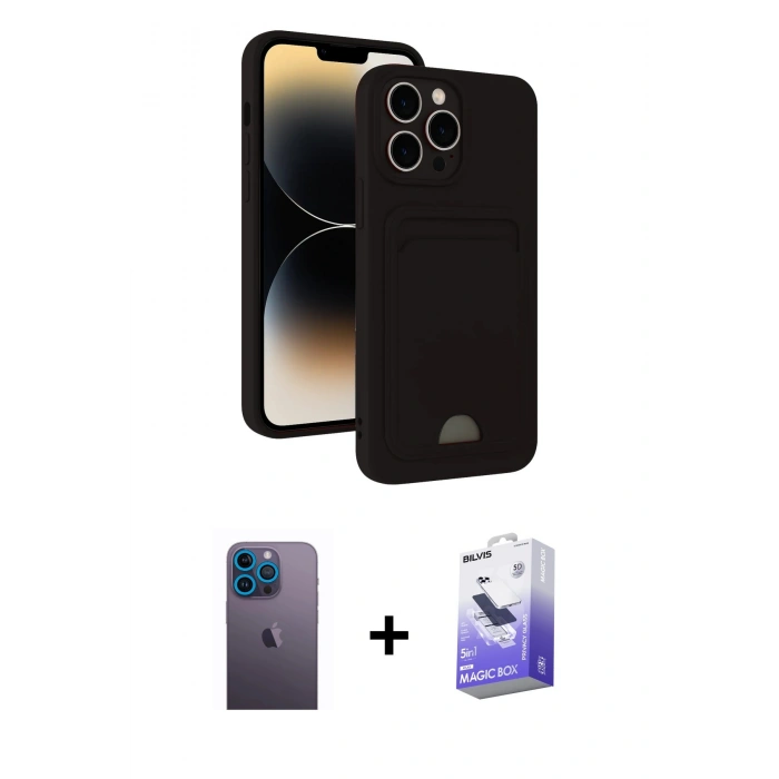 MARSİLYAN™- iPhone 13 Pro Max Kılıf Vadi Çizgi Prime - Siyah Bilvis 5in1 5D Magic Hayalet Cam Ekran Koruyucu + Neon Fosforlu Kamera Lens - MI