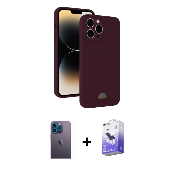 MARSİLYAN™- iPhone 13 Pro Max Kılıf Vadi Çizgi Prime - Siyah Bilvis 5in1 5D Magic Hayalet Cam Ekran Koruyucu + Neon Fosforlu Kamera Lens - MI