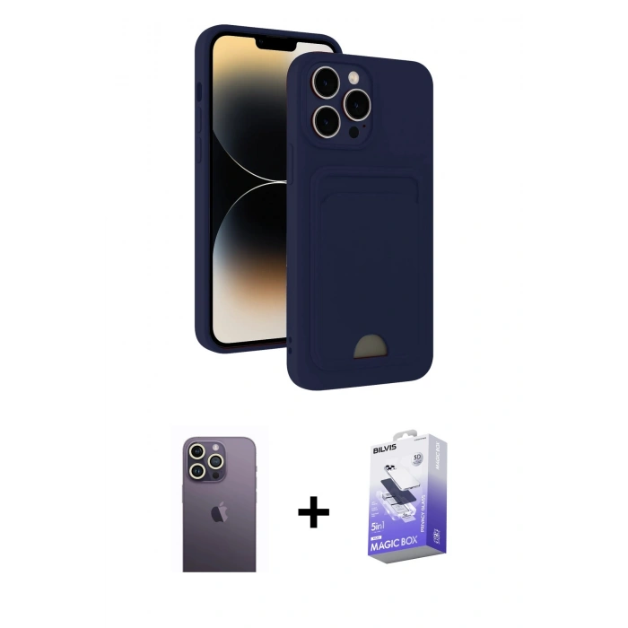 MARSİLYAN™- iPhone 13 Pro Max Kılıf Vadi Çizgi Prime - Siyah Bilvis 5in1 5D Magic Hayalet Cam Ekran Koruyucu + Neon Fosforlu Kamera Lens - BZ