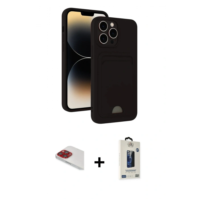 MARSİLYAN™- iPhone 13 Pro Max Kılıf Vadi Çizgi Prime - Siyah Bilvis Hayalet Cam Ekran Koruyucu + Pers Alüminyum Kamera Lens - KI
