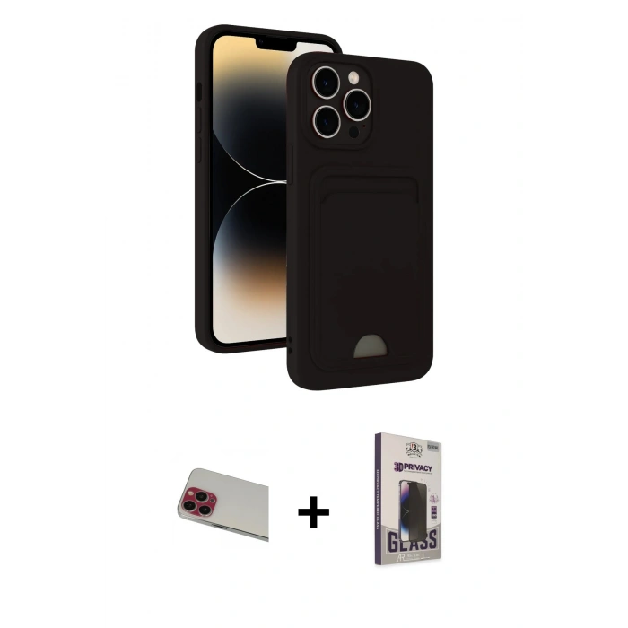 MARSİLYAN™- iPhone 13 Pro Max Kılıf Vadi Çizgi Prime - Siyah Bilvis Hayalet Cam Ekran Koruyucu + Rainbow Kamera Lens Koruma Cam - KI