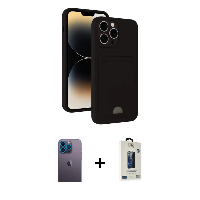 MARSİLYAN™- iPhone 13 Pro Max Kılıf Vadi Çizgi Prime - Siyah Bilvis Hayalet Cam Ekran Koruyucu + Neon Fosforlu Kamera Lens - MI