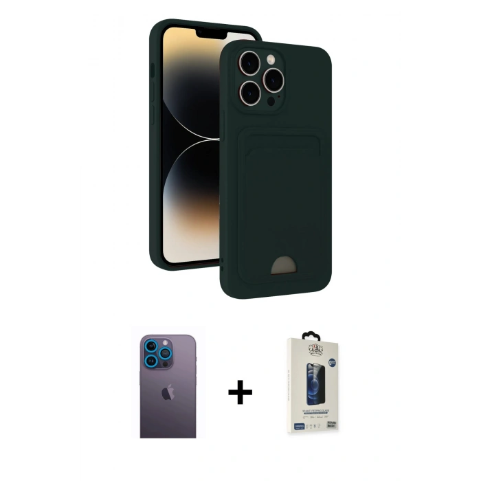 MARSİLYAN™- iPhone 13 Pro Max Kılıf Vadi Çizgi Prime - Siyah Bilvis Hayalet Cam Ekran Koruyucu + Neon Fosforlu Kamera Lens - MI