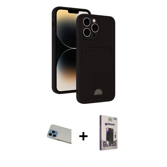 MARSİLYAN™- iPhone 13 Pro Max Kılıf Vadi Çizgi Prime - Siyah Bilvis Hayalet Cam Ekran Koruyucu + Mavi Rainbow Kamera Lens Koruma Cam
