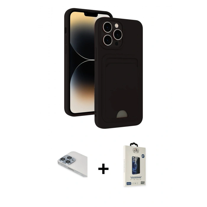 MARSİLYAN™- iPhone 13 Pro Max Kılıf Vadi Çizgi Prime - Siyah Bilvis Hayalet Cam Ekran Koruyucu + Pers Alüminyum Kamera Lens - SABE