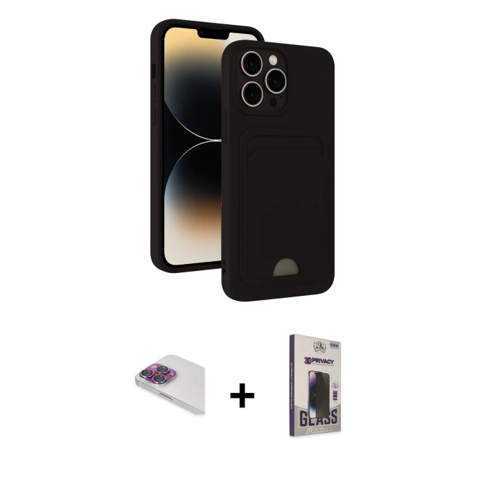 MARSİLYAN™- iPhone 13 Pro Max Kılıf Vadi Çizgi Prime - Siyah Bilvis Hayalet Cam Ekran Koruyucu + Pers Alüminyum Kamera Lens - GI