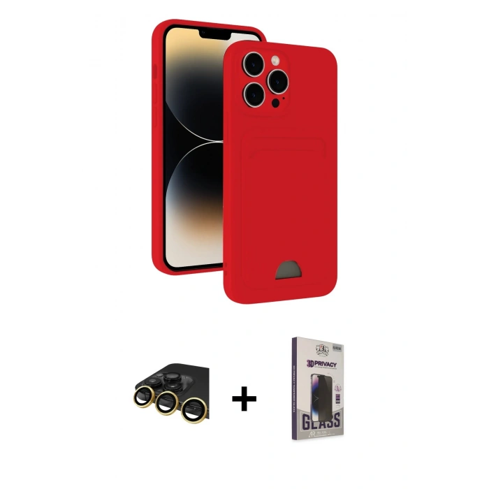 MARSİLYAN™- iPhone 13 Pro Max Kılıf Vadi Çizgi Prime - Siyah Bilvis Hayalet Cam Ekran Koruyucu + Raze Metal Kamera Lens - GD