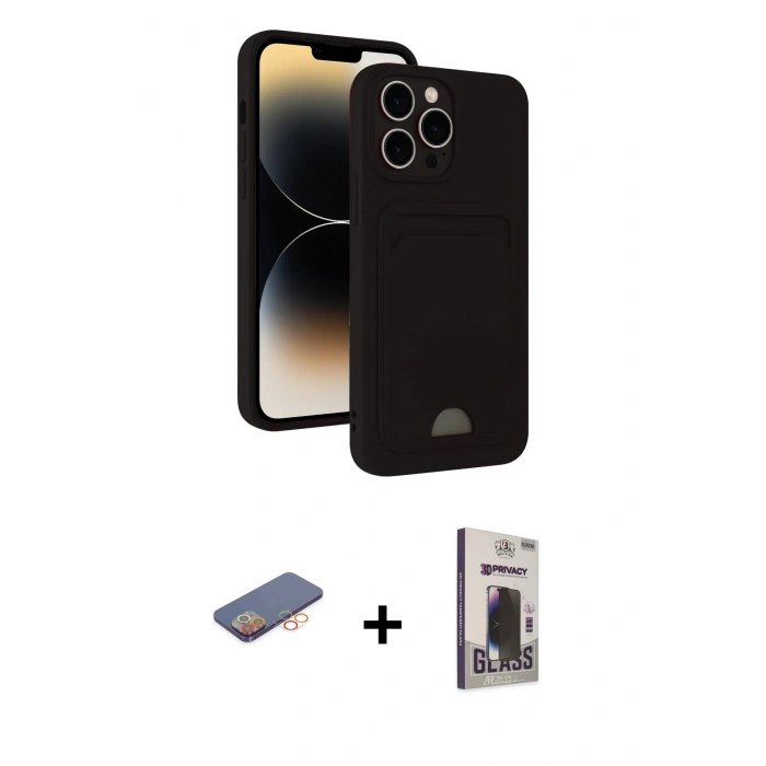 MARSİLYAN™- iPhone 13 Pro Max Kılıf Vadi Çizgi Prime - Siyah Bilvis Hayalet Cam Ekran Koruyucu + Renkli Kamera Lens Koruma Cam - TU