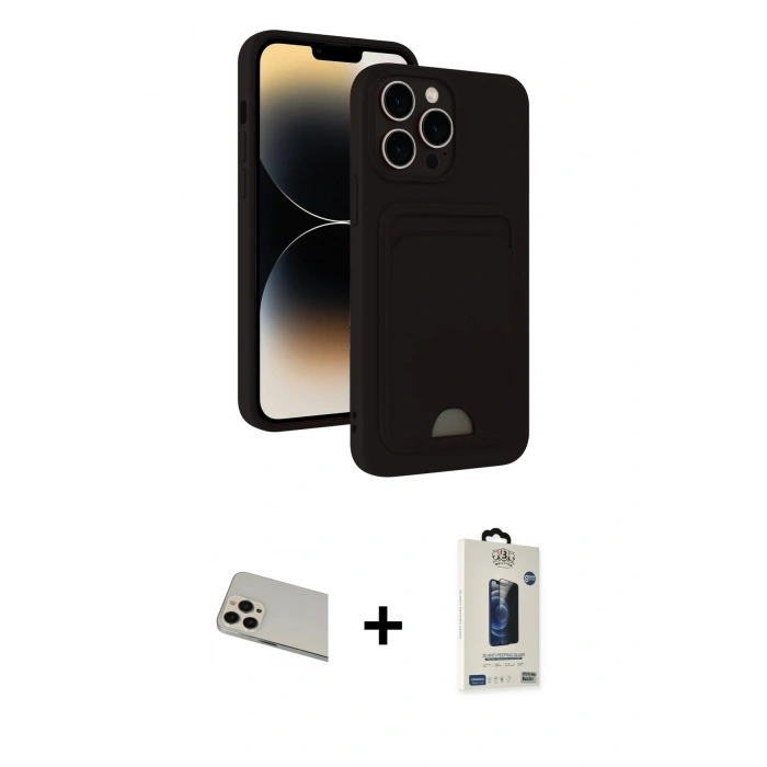 MARSİLYAN™- iPhone 13 Pro Max Kılıf Vadi Çizgi Prime - Siyah Bilvis Hayalet Cam Ekran Koruyucu + Rainbow Kamera Lens Koruma Cam - REGD