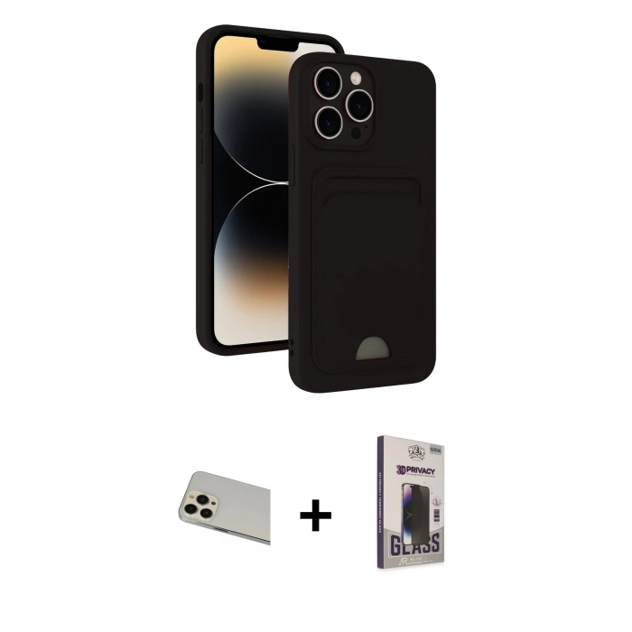 MARSİLYAN™- iPhone 13 Pro Max Kılıf Vadi Çizgi Prime - Siyah Bilvis Hayalet Cam Ekran Koruyucu + Rainbow Kamera Lens Koruma Cam - REGD