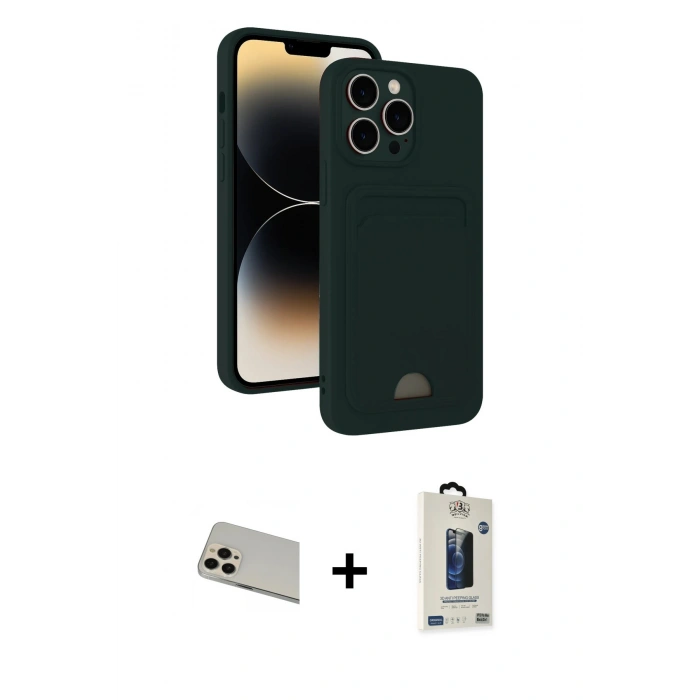 MARSİLYAN™- iPhone 13 Pro Max Kılıf Vadi Çizgi Prime - Siyah Bilvis Hayalet Cam Ekran Koruyucu + Rainbow Kamera Lens Koruma Cam - REGD