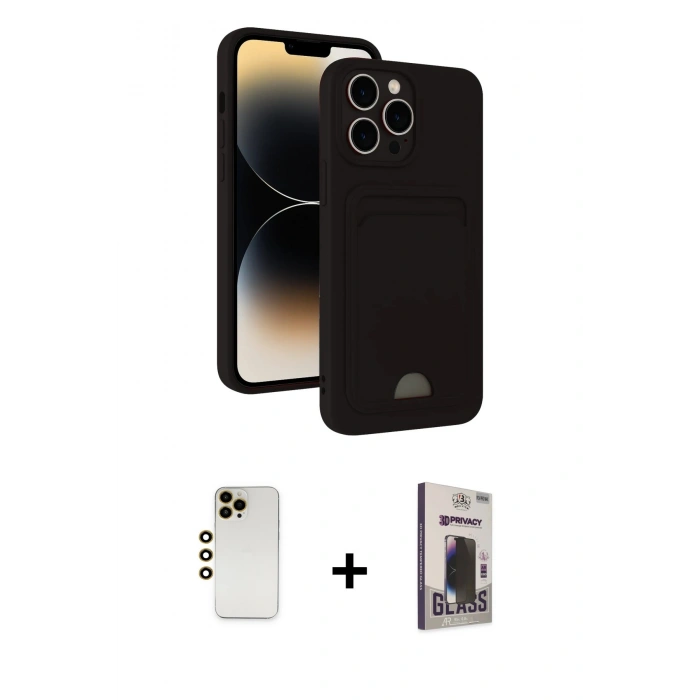 MARSİLYAN™- iPhone 13 Pro Max Kılıf Vadi Çizgi Prime - Siyah Bilvis Hayalet Cam Ekran Koruyucu + Shine Kamera Lens - GD