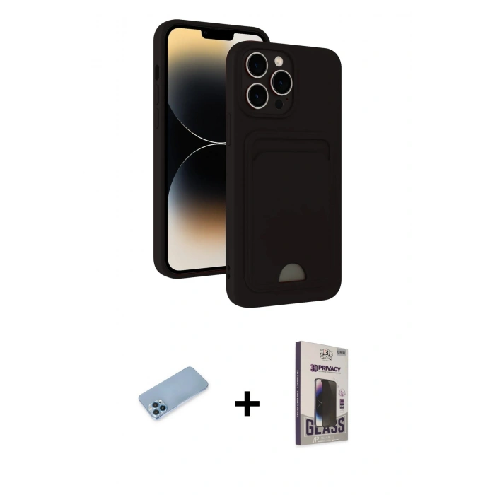 MARSİLYAN™- iPhone 13 Pro Max Kılıf Vadi Çizgi Prime - Siyah Bilvis Hayalet Cam Ekran Koruyucu + Shine Kamera Lens Koruma Cam - MI