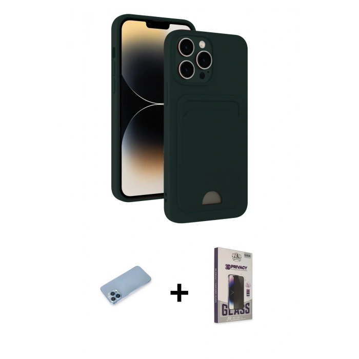 MARSİLYAN™- iPhone 13 Pro Max Kılıf Vadi Çizgi Prime - Siyah Bilvis Hayalet Cam Ekran Koruyucu + Shine Kamera Lens Koruma Cam - MI