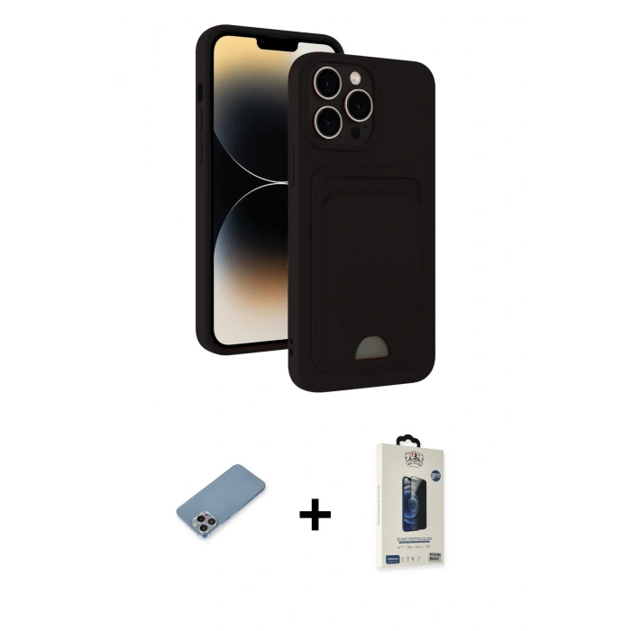 MARSİLYAN™- iPhone 13 Pro Max Kılıf Vadi Çizgi Prime - Siyah Bilvis Hayalet Cam Ekran Koruyucu + Shine Kamera Lens Koruma Cam - GI