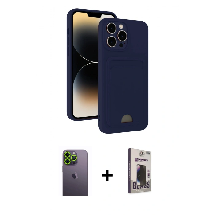 MARSİLYAN™- iPhone 13 Pro Max Kılıf Vadi Çizgi Prime - Siyah Bilvis Hayalet Cam Ekran Koruyucu + Neon Fosforlu Kamera Lens - YL