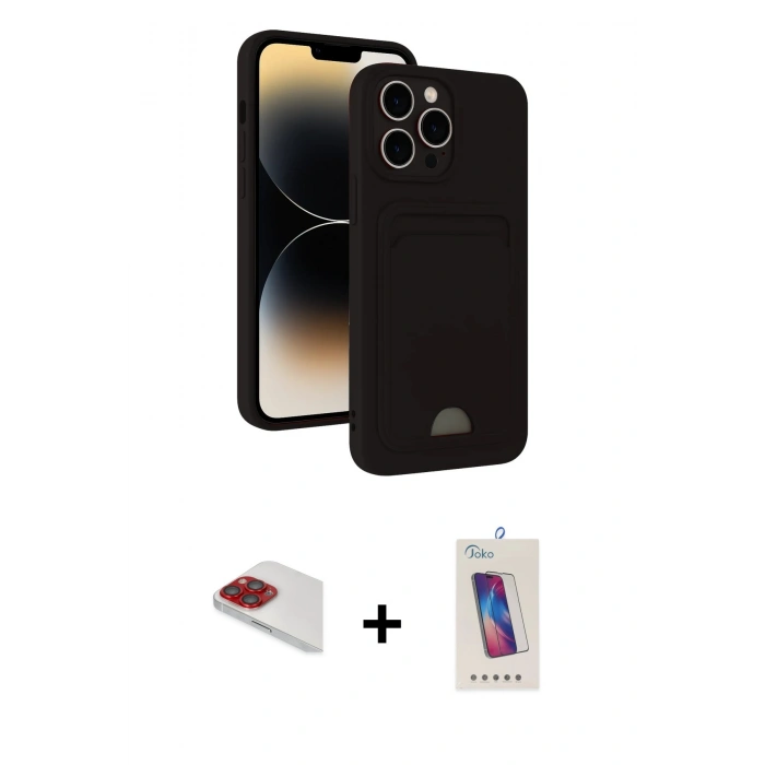 MARSİLYAN™- iPhone 13 Pro Max Kılıf Vadi Çizgi Prime - Siyah Joko 5D Cam + Kırmızı Pers Alüminyum Kamera Lens