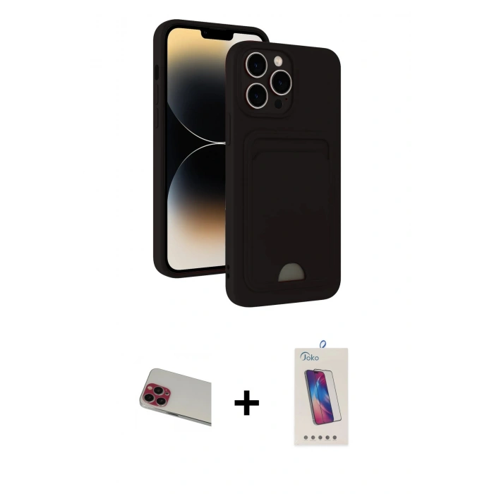 MARSİLYAN™- iPhone 13 Pro Max Kılıf Vadi Çizgi Prime - Siyah Joko 5D Cam + Rainbow Kamera Lens Koruma Cam - KI