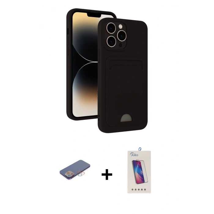 MARSİLYAN™- iPhone 13 Pro Max Kılıf Vadi Çizgi Prime - Siyah Joko 5D Cam + Renkli Kamera Lens Koruma Cam - PE