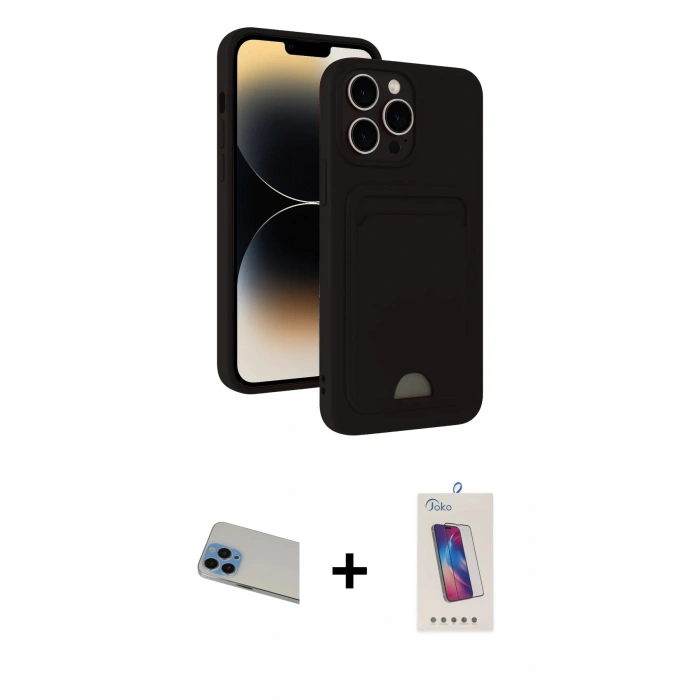 MARSİLYAN™- iPhone 13 Pro Max Kılıf Vadi Çizgi Prime - Siyah Joko 5D Cam + Rainbow Kamera Lens Koruma Cam - MI
