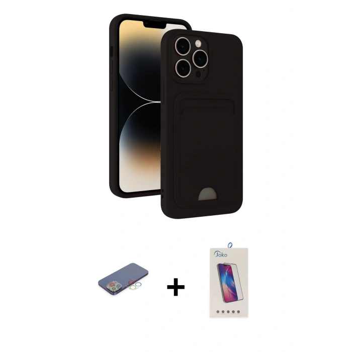 MARSİLYAN™- iPhone 13 Pro Max Kılıf Vadi Çizgi Prime - Siyah Joko 5D Cam + Renkli Kamera Lens Koruma Cam - MI