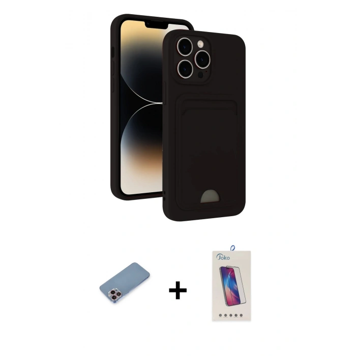 MARSİLYAN™- iPhone 13 Pro Max Kılıf Vadi Çizgi Prime - Siyah Joko 5D Cam + Shine Kamera Lens Koruma Cam - PE