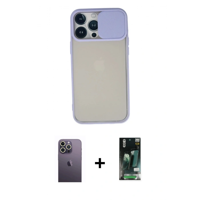 MARSİLYAN™- iPhone 13 Pro Max Kılıf Vadi Çizgi - Şeffaf 360 Full Body Arka Koruyucu + Neon Fosforlu Kamera Lens - BZ
