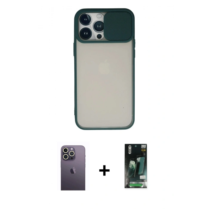 MARSİLYAN™- iPhone 13 Pro Max Kılıf Vadi Çizgi - Şeffaf 360 Full Body Arka Koruyucu + Neon Fosforlu Kamera Lens - BZ