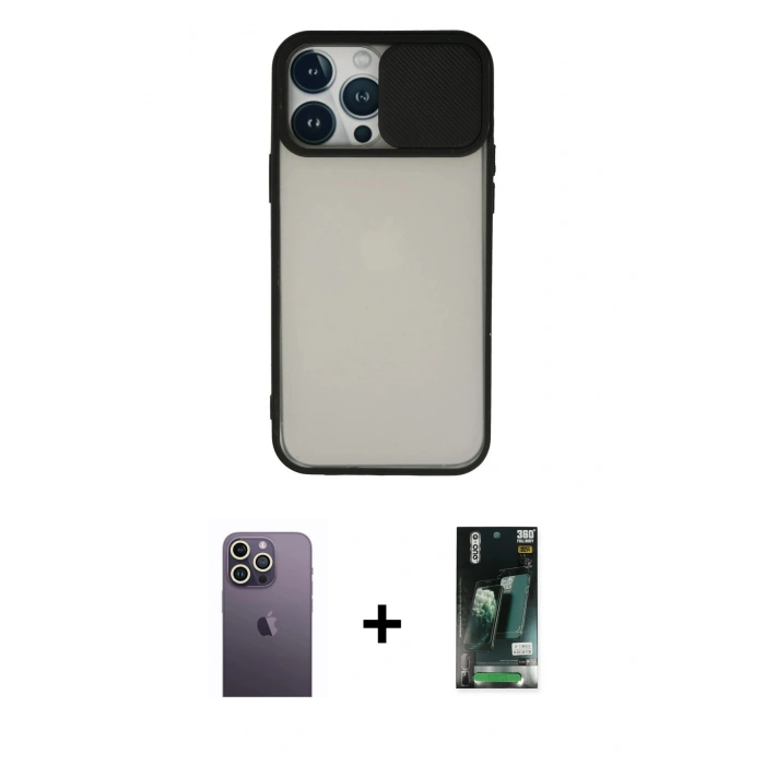 MARSİLYAN™- iPhone 13 Pro Max Kılıf Vadi Çizgi - Şeffaf 360 Full Body Arka Koruyucu + Neon Fosforlu Kamera Lens - BZ