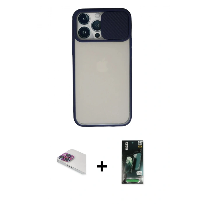 MARSİLYAN™- iPhone 13 Pro Max Kılıf Vadi Çizgi - Şeffaf 360 Full Body Arka Koruyucu + Pers Alüminyum Kamera Lens - GI