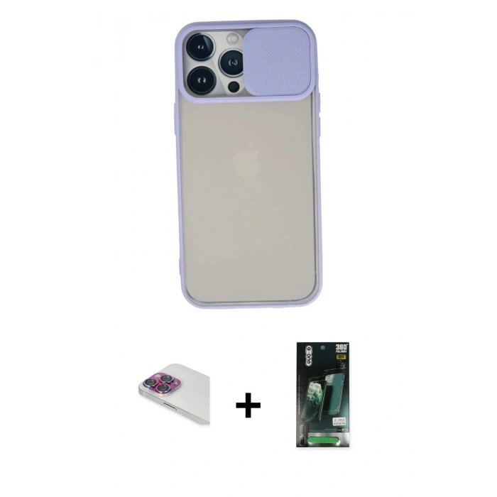 MARSİLYAN™- iPhone 13 Pro Max Kılıf Vadi Çizgi - Şeffaf 360 Full Body Arka Koruyucu + Pers Alüminyum Kamera Lens - GI