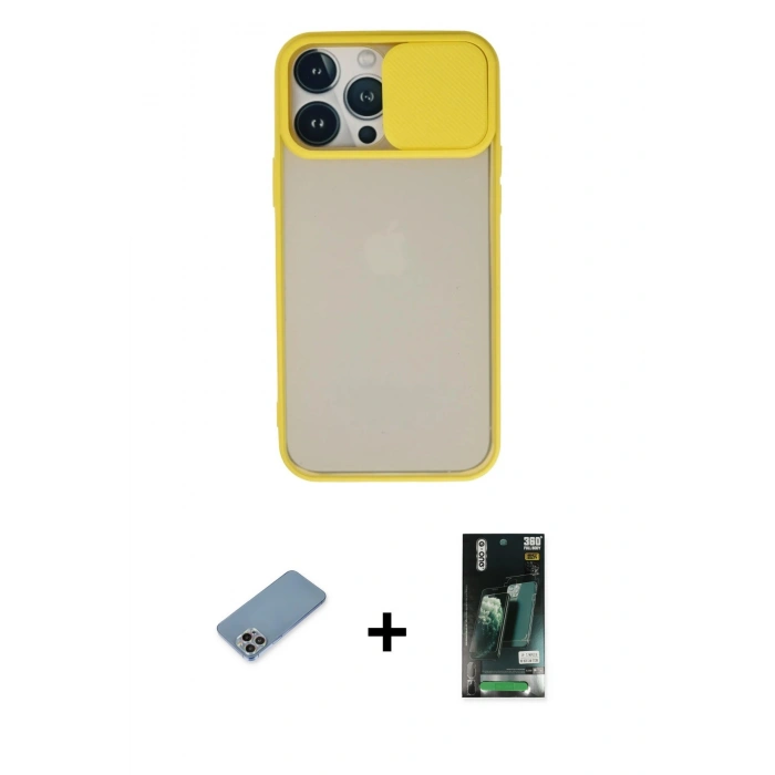 MARSİLYAN™- iPhone 13 Pro Max Kılıf Vadi Çizgi - Şeffaf 360 Full Body Arka Koruyucu + Shine Kamera Lens Koruma Cam - GI