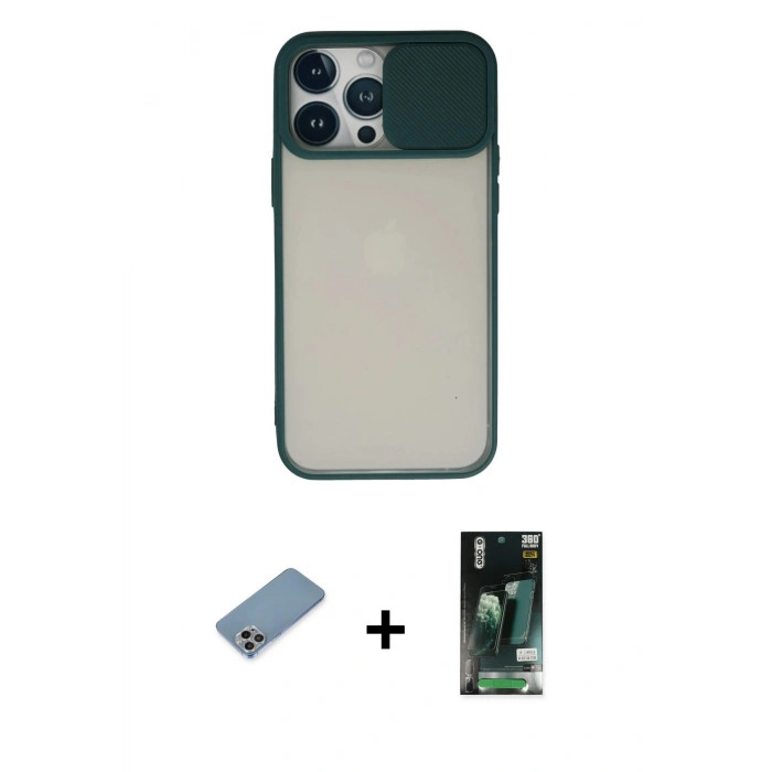 MARSİLYAN™- iPhone 13 Pro Max Kılıf Vadi Çizgi - Şeffaf 360 Full Body Arka Koruyucu + Shine Kamera Lens Koruma Cam - GI