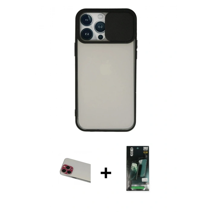 MARSİLYAN™- iPhone 13 Pro Max Kılıf Vadi Çizgi - Şeffaf 360 Full Body Arka Koruyucu + Rainbow Kamera Lens Koruma Cam - KI