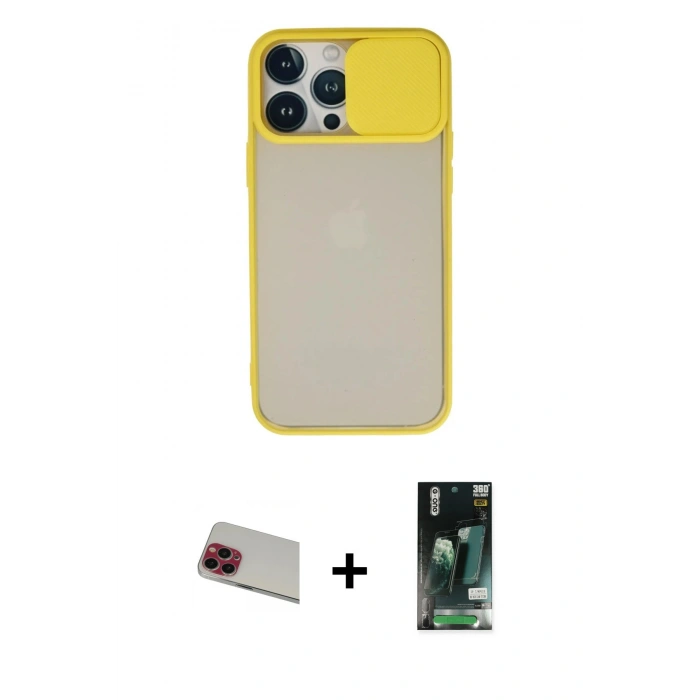 MARSİLYAN™- iPhone 13 Pro Max Kılıf Vadi Çizgi - Şeffaf 360 Full Body Arka Koruyucu + Rainbow Kamera Lens Koruma Cam - KI